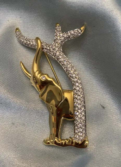 Swarovski Pave Crystal Elephant Brooch Pin, COA, Jewelry Sack &Box 1993 Mint Con