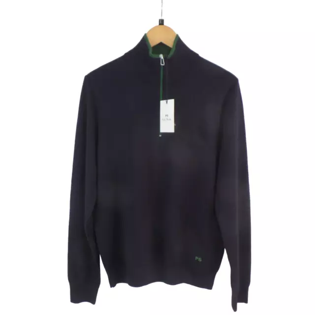 Men's PS Paul Smith 1/2 Zip Merino Wool Navy Sweater - Medium BNWT