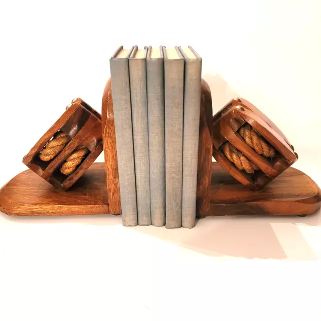 Vintage Bookends Nautical Winch Rope Wood Library Sailing Marine