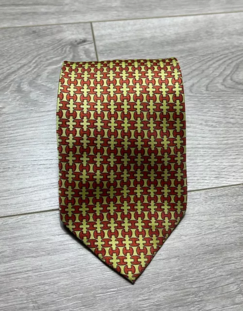 HERMES PARIS Tie 100% Silk Hand Made FRANCE Iconic Link Red Gold Luxury Necktie