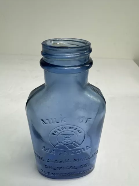 PHILLIPS MILK OF MAGNESIA Vintage 5” x 2.5” 1.5” Cobalt Lite Blue Glass Bottle