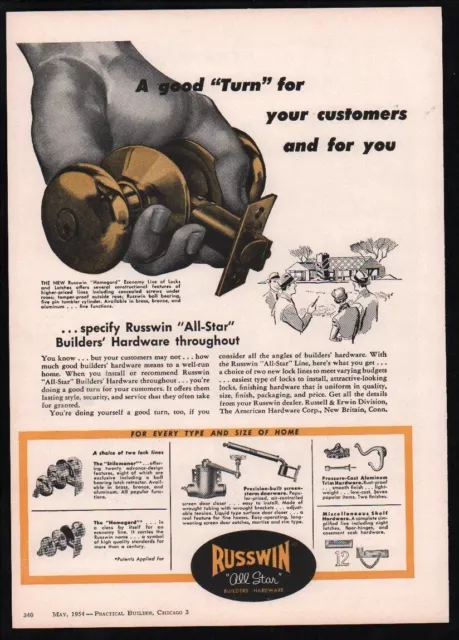 1954 Russwin Builders Hardware Lock sets, doorware  Vintage trade print ad