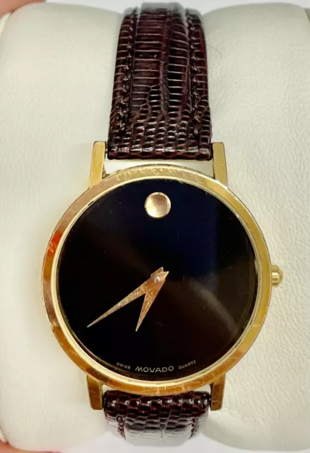 Movado Donna Museum Quadrante Nero pelle Marrone Cinturino Orologio 802633