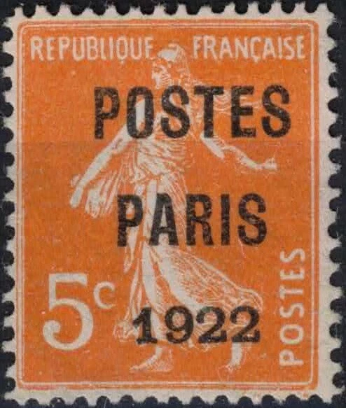 Timbre France Yvert Préoblitéré 38 - Préannulé 30c Postes France 1922, MNH VF