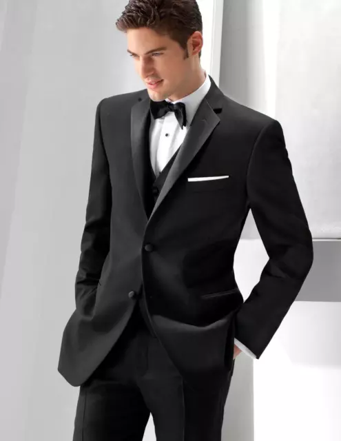 NEW Calvin Klein 2 Button Notch Collar Tuxedo Black 100% Wool Tux FREE Vest&Bow