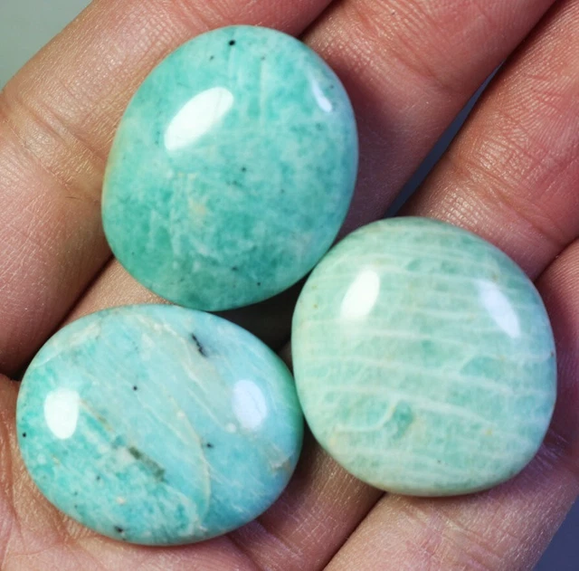 3pcs Natural Polished Amazonite Quartz Crystal Stone Palm Reiki Madagascar 2