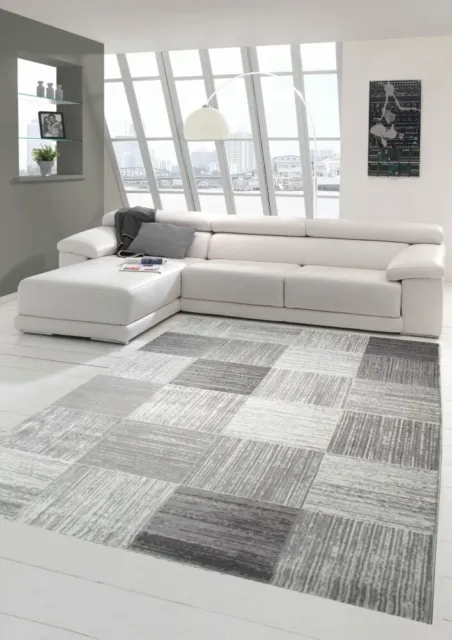 Alfombra de salón de diseño y alfombra moderna con estampado de cuadros en gris