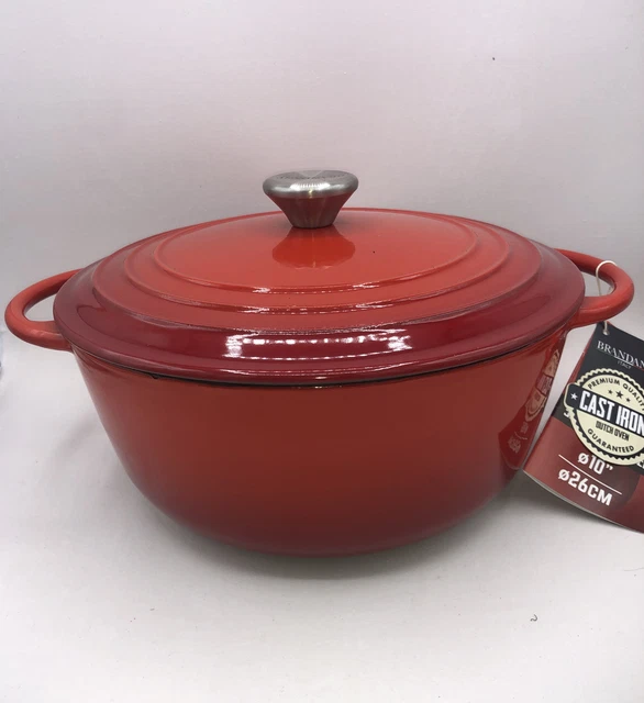 NEW BRANDANI LIGHT Weight Cast Iron Dutch Oven 10" 5.2qt Red PORCELAIN