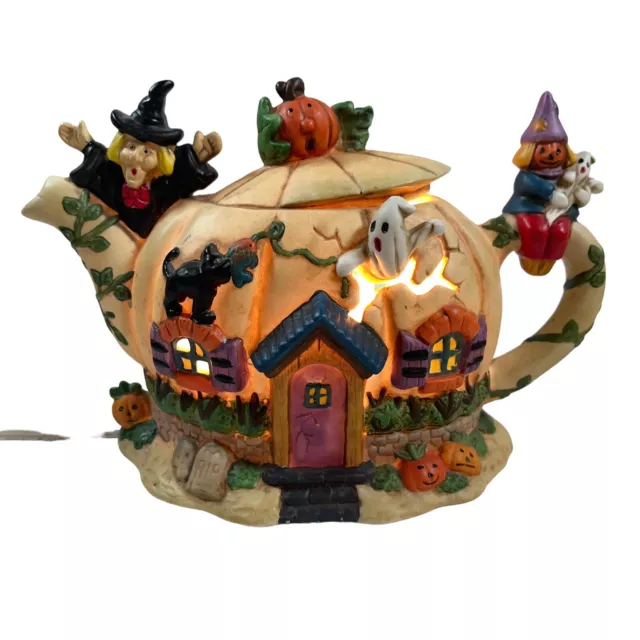 Halloween Haunted Light Up Teapot Ghosts Black Cats Pumpkins Pumpkin Man Scary