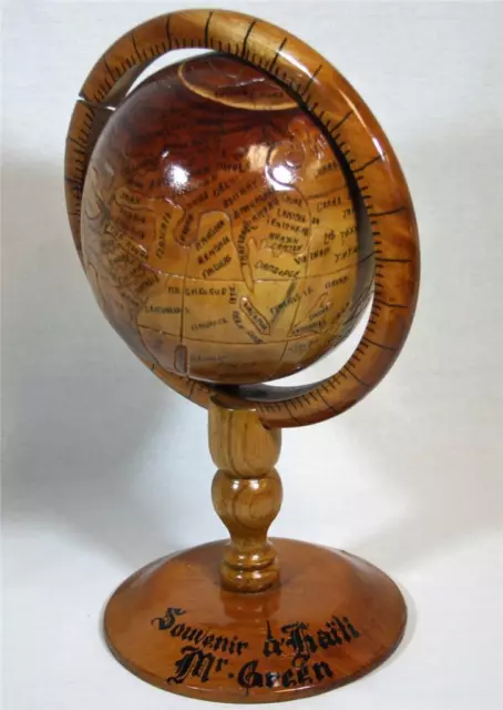 Authentic Haitian Hand Carved Wooden Globe 15" Tall  - Imported from Haiti (New)