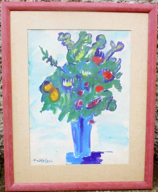 C. Stefani - Lucca - Vaso Di Fiori - Vecchio Quadro Dipinto Acquerello