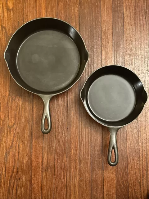 Favorite Piqua Ware Cast-Iron Skillet-(Unmarked)-Set Of 2-#8 &#5