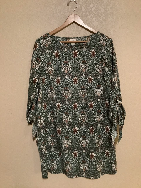 Morris & Co x H&M Tunic Dress Women 10 Green Floral Victorian Print Boho Ladies
