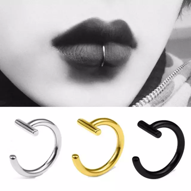 10mm Titanium Steel Lip Rings Cuff Clip on Fake Labret Piercing Ear Nose H5L5