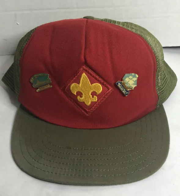 VINTAGE BOY SCOUTS Of America Baseball Cap - BSA Hat Red Green