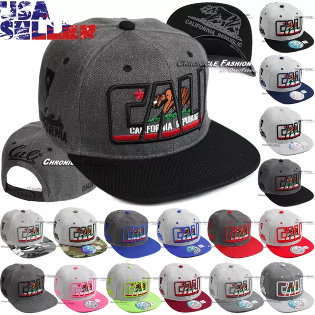 Cali Baseball Cap California Republic Bear Hat Snapback Adjustable Flat Bill Men
