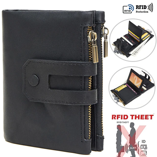 2PCS Mens Wallet Genuine Leather Credit Card Holder RFID SAFE Contactless Bifold
