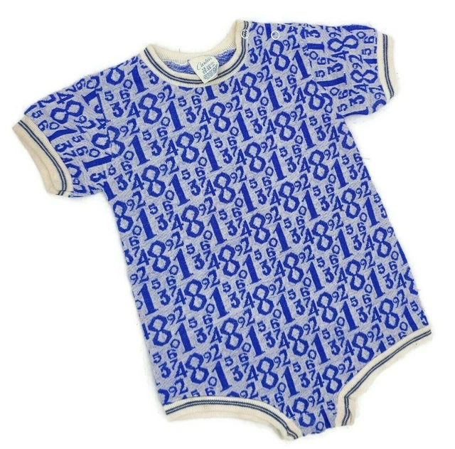 Vintage Carters One Piece Bodysuit Baby Boys 18 Months Blue Numbers