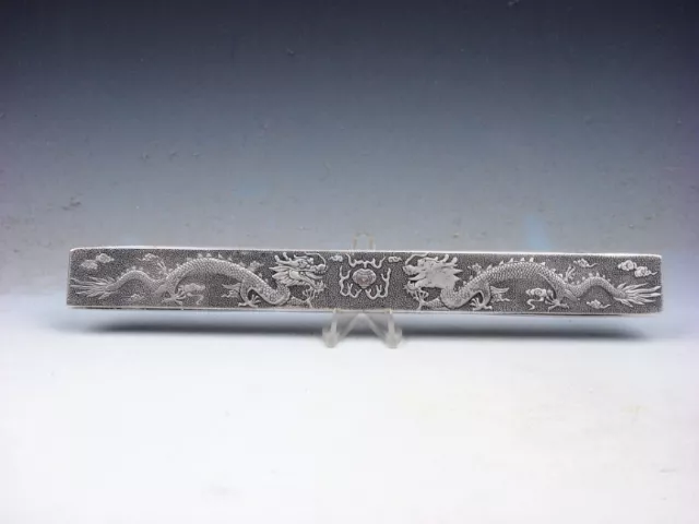 Tibetan Silver Paperweight *Double Dragons Fireball* Carved 4.8 OZ #05011910