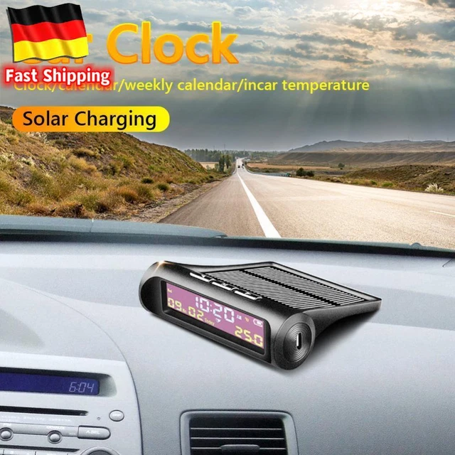Trjgtas Car Solar Digital Clock - LCD Display With Time, Date, Week & In-Car Temperature, No Charging Needed
