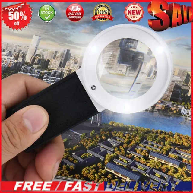 30x Handheld Magnifying Glass w/ 4LED Lights Illuminated Magnifier (White)