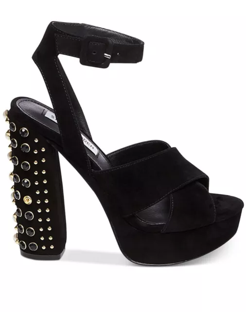 Steve Madden Jodi Platform Sandals Black Suede Multi Studs Size 7 US