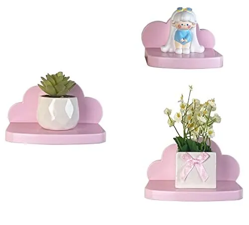 Small Floating Shelves Mini Cloud Shelves Hanging Display 6 Inch 3 Pink-3pack