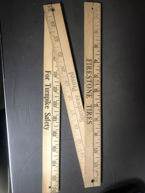 Vintage Tri-Folding Ruler Yard Stick FIRESTONE TIRES Speedway Proved Turnpike