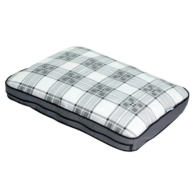 24"x36" Gray Reversible Pawprints Plaid Cotton Medium Breed Dog Bed Washable