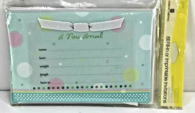 A New Arrival Baby Announcements Cards Fill in or Imprintable NEW in Package