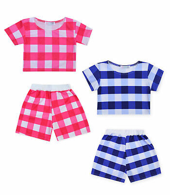 Girls Checkered Set Kids 2 Piece Crop Top And Shorts Dance Outfit Age 5-13 Years