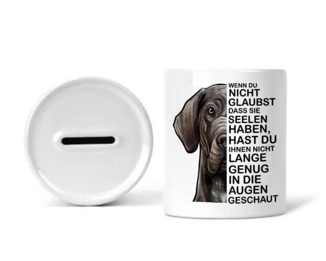 Sparschwein Spardose Sparbüchse mit Deutsche Dogge Hund Dog Spruch Geschenk