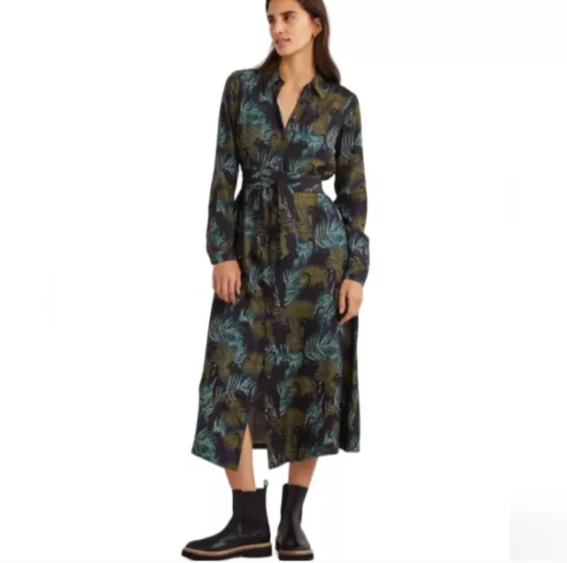 Boden Maxi Dress US 12R  Panther Print Leaf Jungle Botanical Exotic  Button-Up