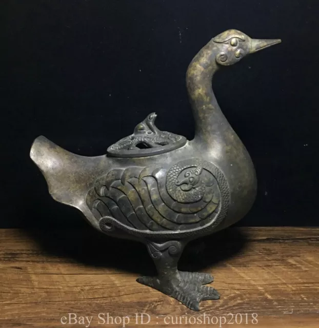 8.4 " Ancient China Bronze Gilt Dynasty Duck Bird Zun Drinking vessel Pot Jar