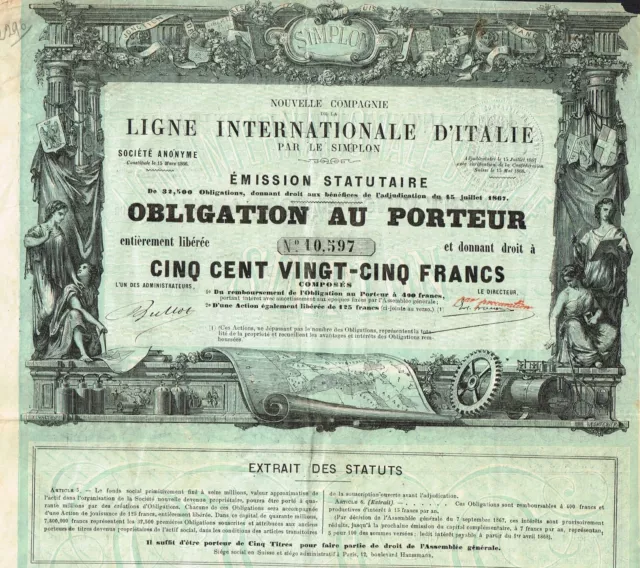 ITALY INTERNATIONAL RAILWAY LINE stock certificate 1867