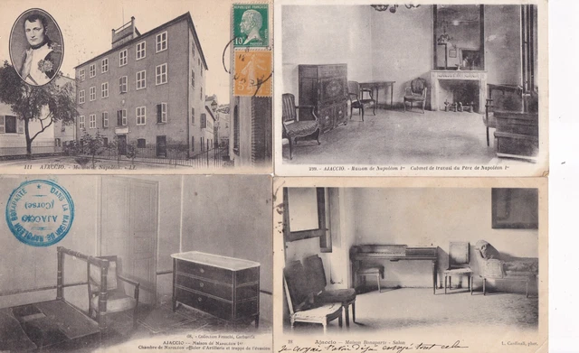 Lot de 4 cartes postales anciennes cards AJACCIO CORSE NAPOLEON chambre salon