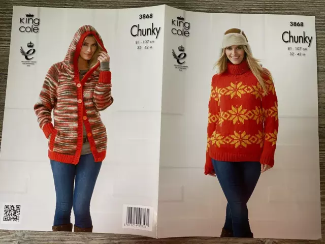 King Cole Knitting Pattern: Ladies Hooded Jacket & Sweater, Chunky 32-42", 3868