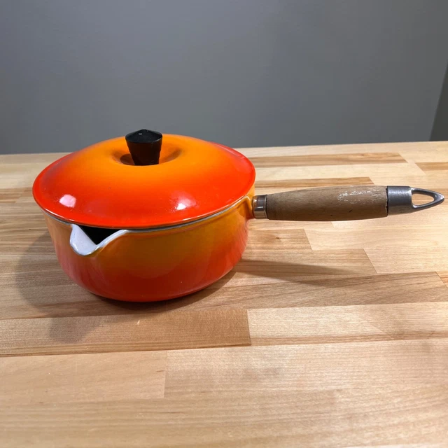 VTG 50S60S LE Creuset Flame Orange Enamel P18 Made in France Saucepan