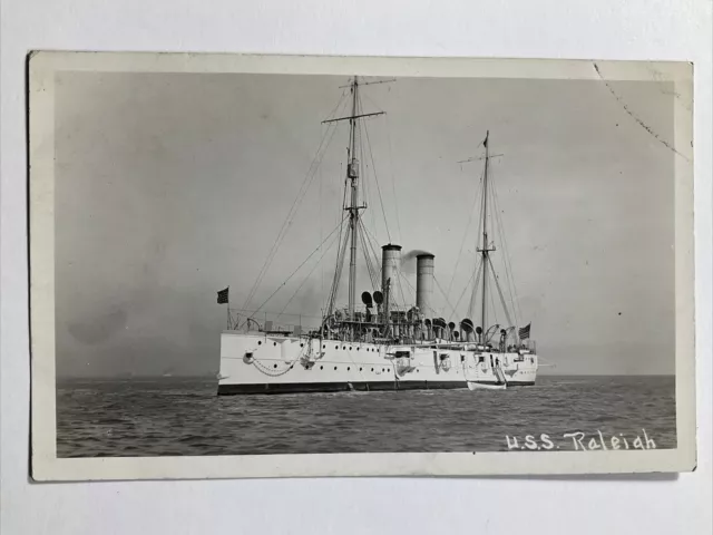 Vtg U.S.S. Raleigh U.S. Navy Steamship RPPC Real Photo Postcard Military