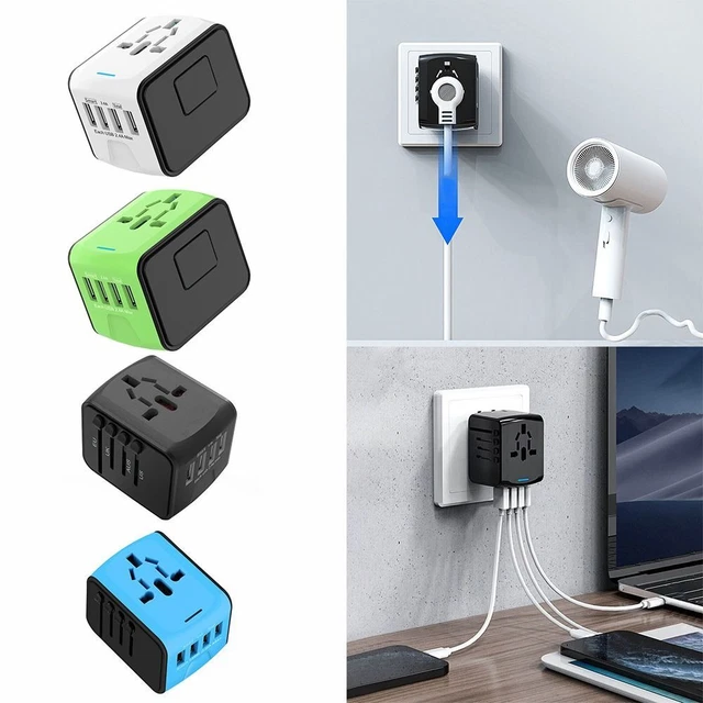 Travel UK/EU/AU/US Universal Multi-plug Charger 4 USB Port World Wide Adapter