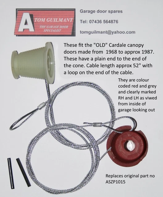 Repuestos para puerta de garaje Cardale conos y cables elevador cables puerta de dosel temprana 1968 - 87
