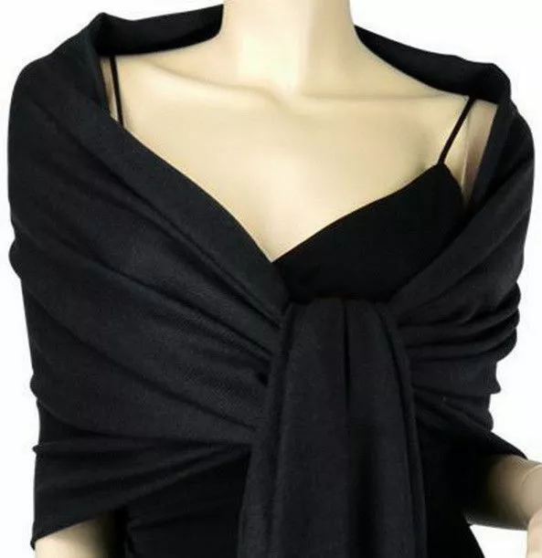 Echarpe étole châle scarf femme cachemire laine unie top qualité noire