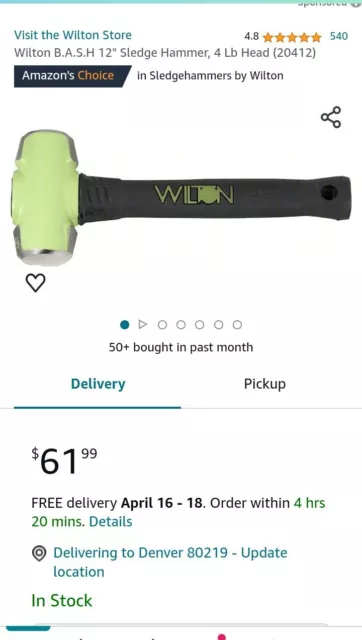 Wilton 20412 BASH Sledge Hammer with 4lb Head, 10in Handle, 650ae