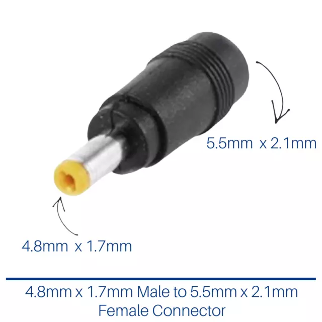 4.8mm x 1.7mm DC tip Male to 5.5mm x 2.1mm Female Connector Jack Power Adapter