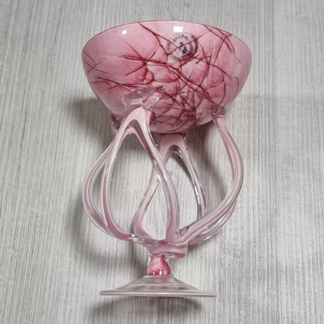 Zorza Art Glass Pink Octopus Jellyfish Pedestal Bowl Poland 19.5cm