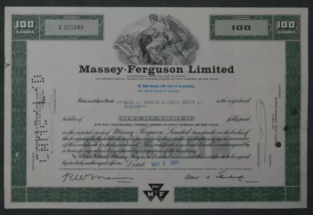 Massey-Ferguson Limited 1970 100 Shares