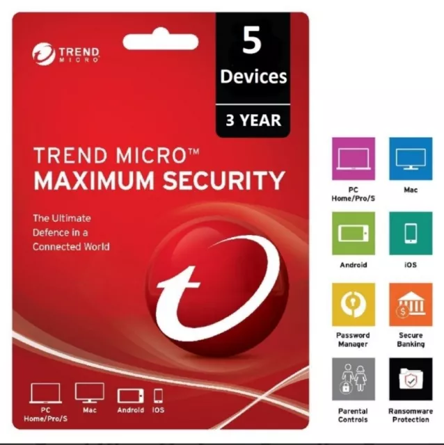 Trend Micro Maximum Security 5 Device 3 Year - Email Delivery