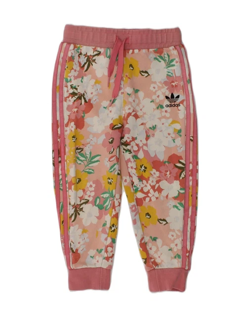 ADIDAS Girls Graphic Tracksuit Trousers Joggers 2-3 Years Pink Floral UU10