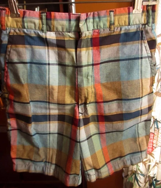 26 Waist X-SMALL True Vtg 1970s Mens IVY LEAGUE PLAID Steel Zip Shorts