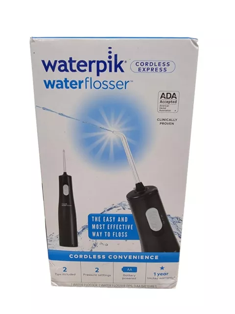 Hilo dental de agua Waterpik inalámbrico expreso alimentado por batería uso en ducha negro nuevo